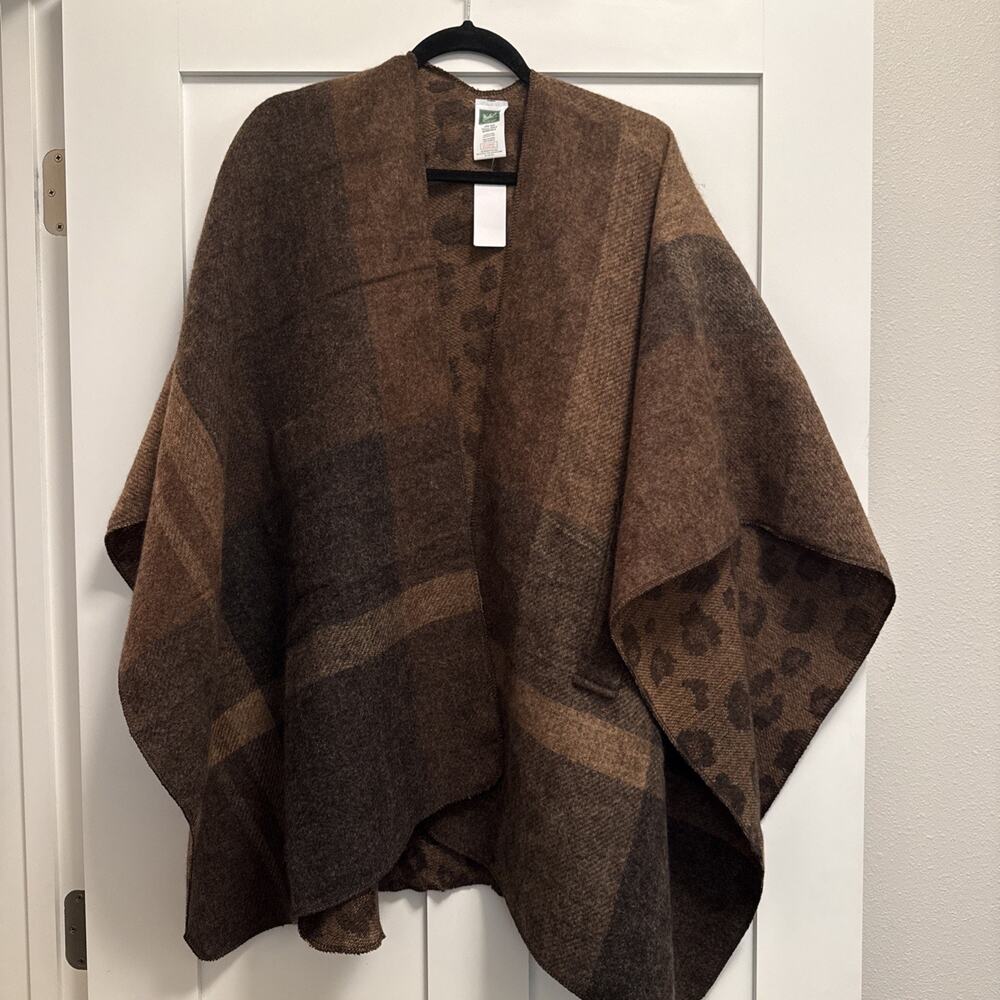 Woolrich | Women's Brown Sweater Shawl Poncho Cape Wrap Blanket OS